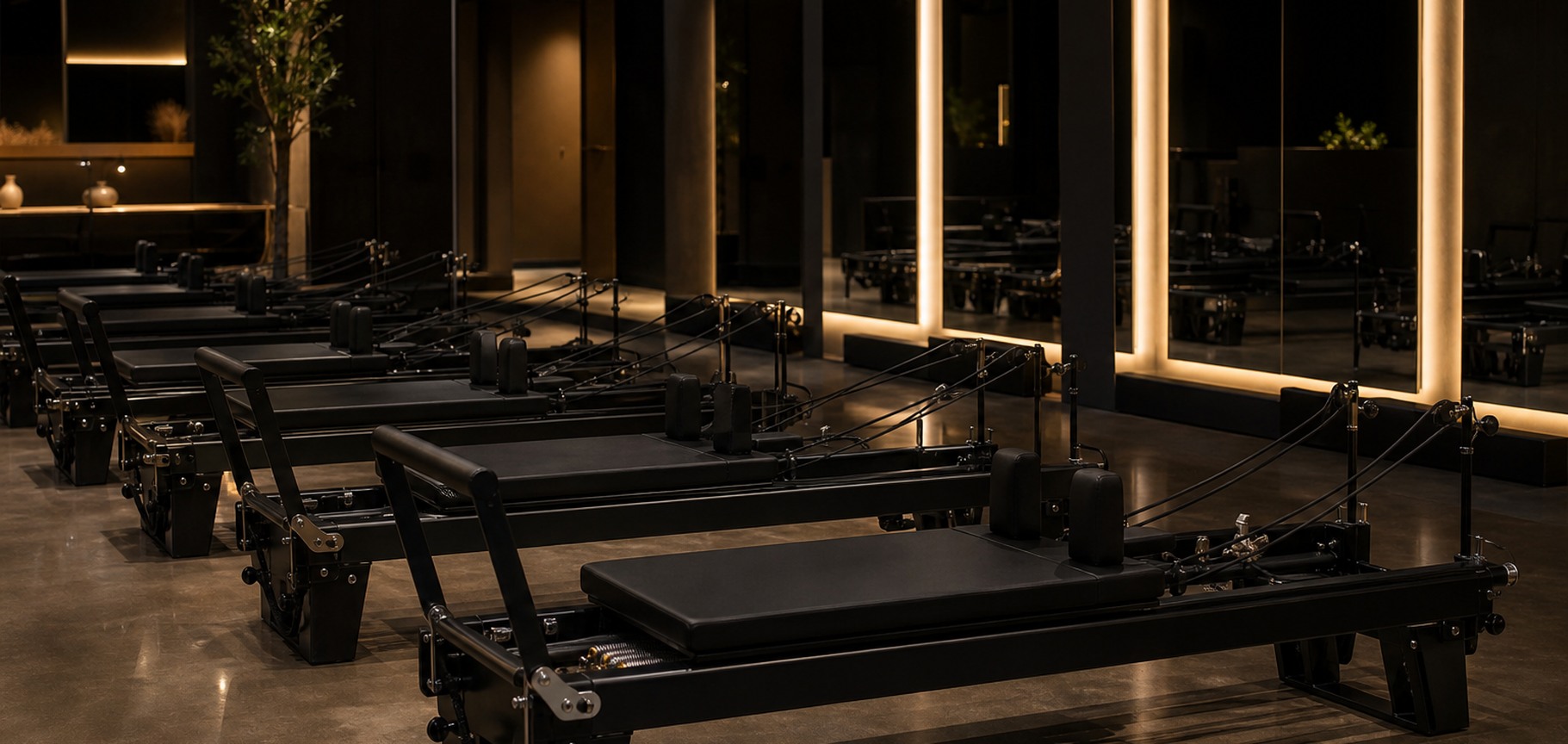 Carriage One machines installed in a premium modern Pilates studio room